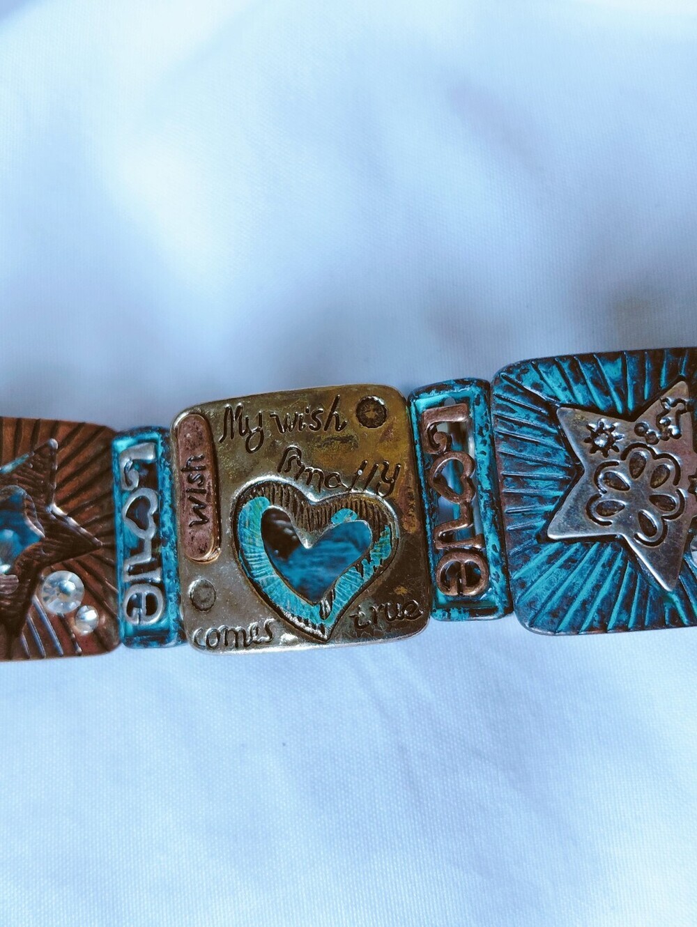 Vintage Southwestern Mixed Metal Patina Stretch Cuff Bracelet I - Picture 7 of 9